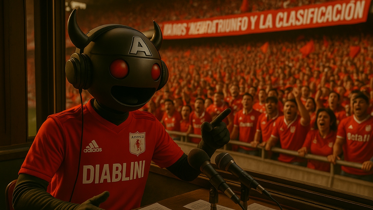 DIAblini, reportero virtual de América Play en el Pascual Guerrero | Foto: América Play / IA.