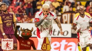 Duván vergara festejando el empate de 'la Mechita' | Foto: @América de Cali / América Play / IA.